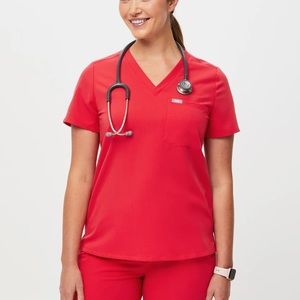 Figs Catarina One Pocket Scrub Top Red Medium